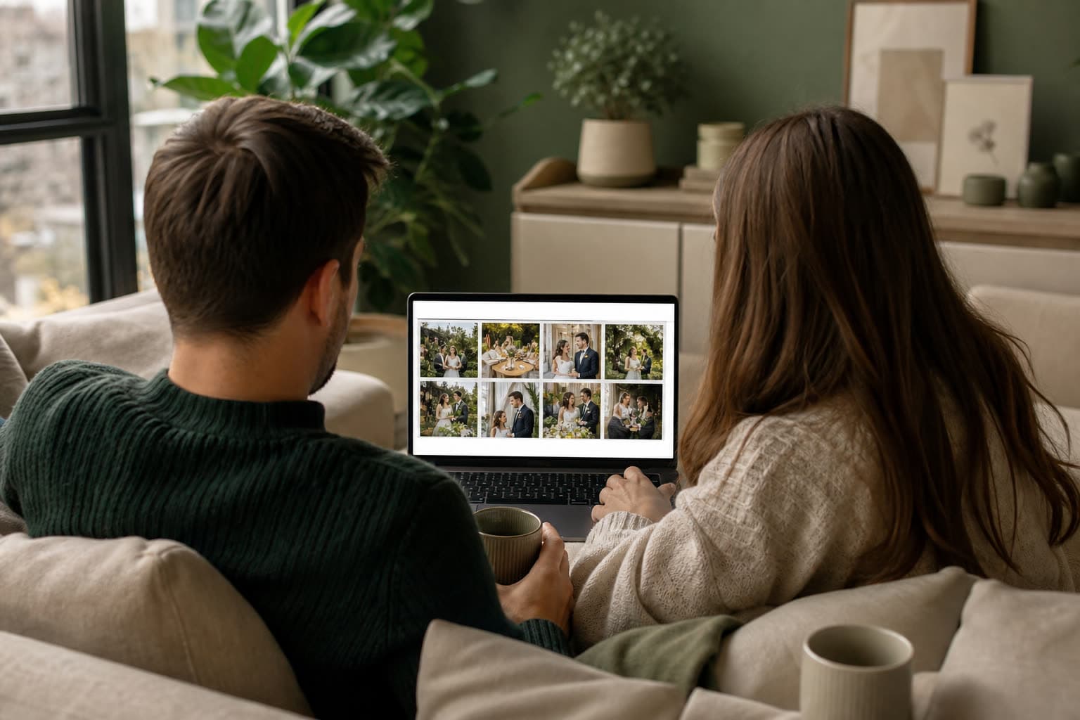 Couple setting up their event on a laptop